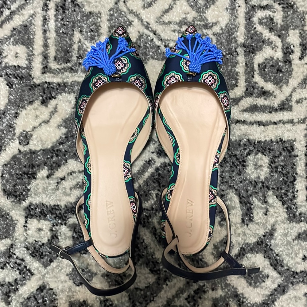 J.Crew foulard flats with ankle strap and tassels